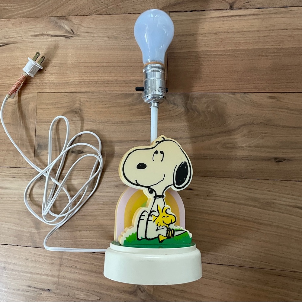 1960s Vintage Peanuts Snoopy and Woodstock Rainbow Lamp (No Lampshade)